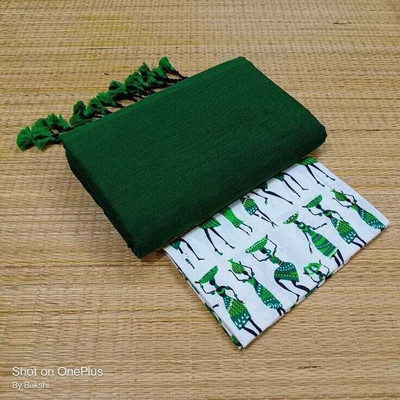 Pal Saree Senter Solid/Plain, Printed Handloom Khadi, Pure Cotton Saree(Dark Green)