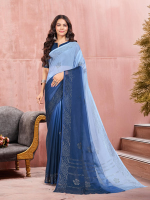 GARDEN VARELI Dyed Bollywood Chiffon Saree(Blue)