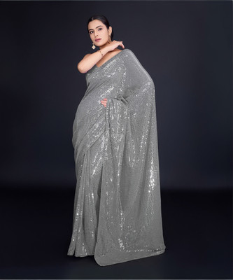 Bluebirdimpex Embellished Bollywood Georgette Saree(Grey)