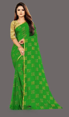 V And V Shop Self Design Banarasi Chiffon Saree(Green)