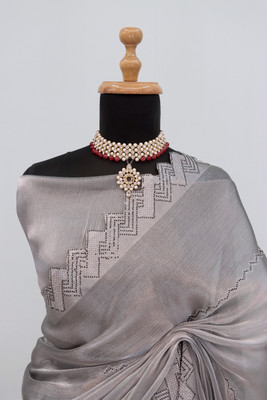 JENNYFEB Embellished Bollywood Jimmy choo Saree(Grey)
