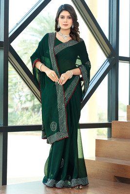 zamuna Solid/Plain, Self Design Daily Wear Georgette Saree(Green)