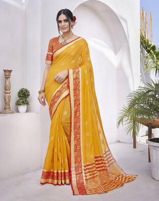 YASHIKA Woven Daily Wear Cotton Silk Saree(Yellow)