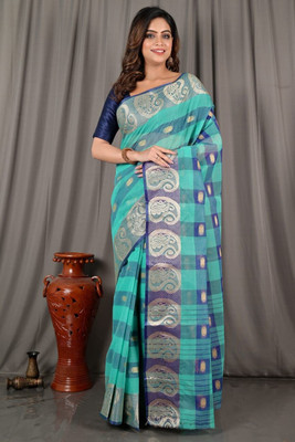 HouseOfCommon Self Design Tant Pure Cotton Saree(Multicolor)