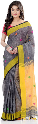Joyguru Textile Self Design Daily Wear Cotton Blend Saree(Yellow)