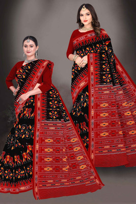 kalyani nx Printed Sambalpuri Pure Cotton Saree(Pack of 4, Multicolor)