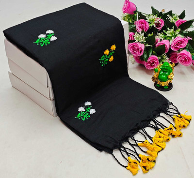 ACHOL Embroidered Handloom Pure Cotton Saree(Black)