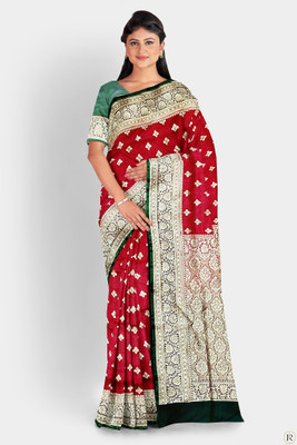 MUBARAK Woven Banarasi Satin Saree(Red)