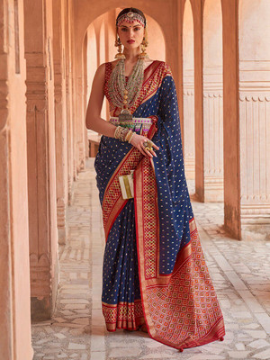 ANOUK Woven Banarasi Silk Blend Saree(Dark Blue)