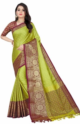 Dhami Woven Dharmavaram Cotton Blend, Cotton Silk Saree(Maroon, Light Green)