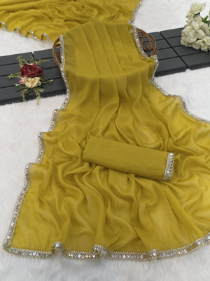 BELLETRENDZ Solid/Plain Bollywood Georgette Saree(Yellow)