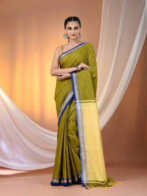 ECOMBEE Woven Handloom Cotton Blend Saree(Light Green)