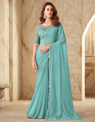 Divastri Woven, Self Design Bollywood Georgette, Chiffon Saree(Light Blue)