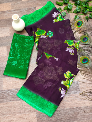 Anand Sarees Paisley, Floral Print, Self Design Daily Wear Georgette Saree(Brown, Green)