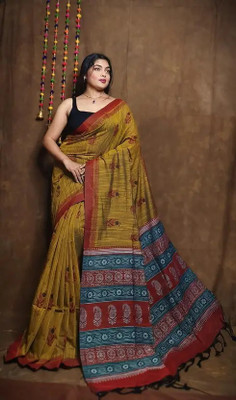HouseOfCommon Printed Sambalpuri Pure Cotton Saree(Multicolor)