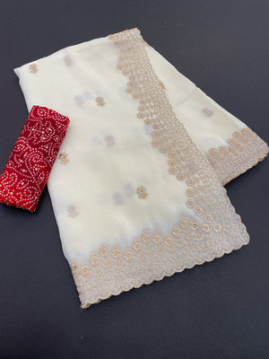 LAJEELEE Embroidered Bollywood Jimmy choo Saree(Red, White)