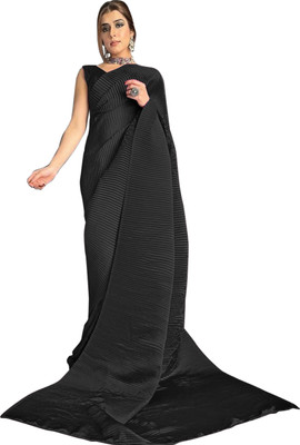 Moda Rapido Solid/Plain, Color Block Bollywood Satin Saree(Black)