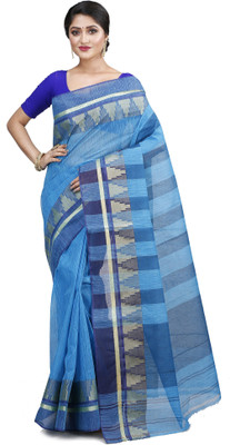 Ruuprekha Printed Tant Pure Cotton Saree(Blue)