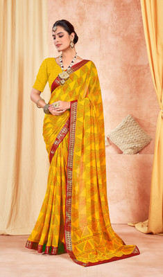 Emv Everymoment Vouge Embroidered, Printed Bollywood Chiffon Saree(Yellow)