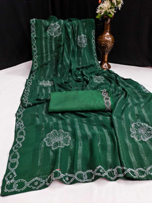 gajanand creation Striped Daily Wear Georgette Saree(Dark Green)