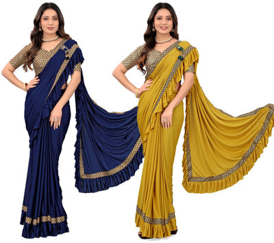 MIJAASHREE Self Design Bollywood Lycra Blend Saree(Pack of 2, Multicolor)