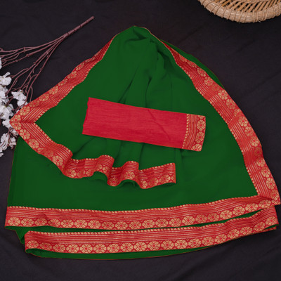 ABHIRATEX Solid/Plain Bollywood Georgette Saree(Green)