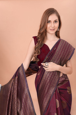 manmohitsaree Woven Banarasi Jacquard Saree(Maroon)