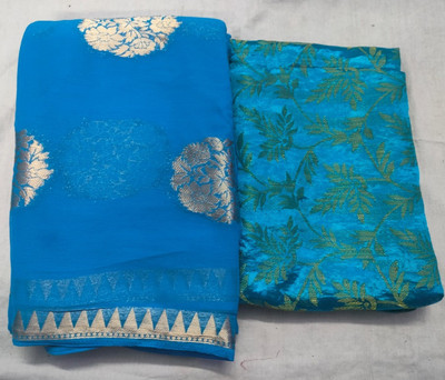 Durga Emporio Woven Handloom Georgette Saree(Light Blue)