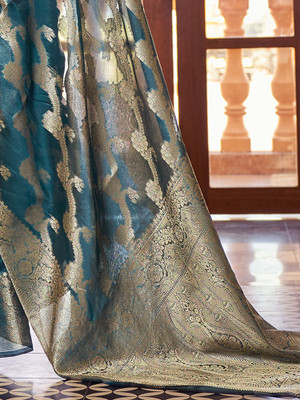 Divastri Woven Banarasi Organza Saree(Blue)