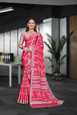 Feminista Printed, Solid/Plain Daily Wear Crepe Saree(Pink)