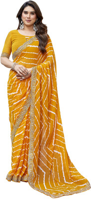 TTH Striped Bollywood Georgette Saree(Yellow)
