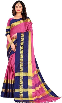 AAYATFABRICS Woven Banarasi Cotton Silk Saree(Pink)