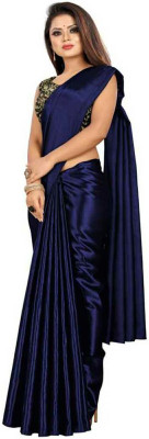 LIMTD Solid/Plain Assam Silk Pure Silk Saree(Dark Blue)