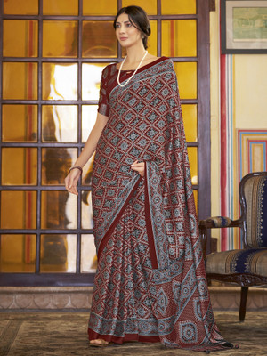 Divastri Printed Daily Wear Crepe Saree(Red)