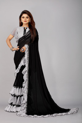 omeeka Printed Bollywood Georgette, Chiffon Saree(Black)