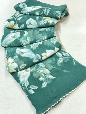 niesha fashion Floral Print, Printed Daily Wear Georgette Saree(Green)