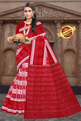 kalyani nx Printed Sambalpuri Pure Cotton Saree(White)