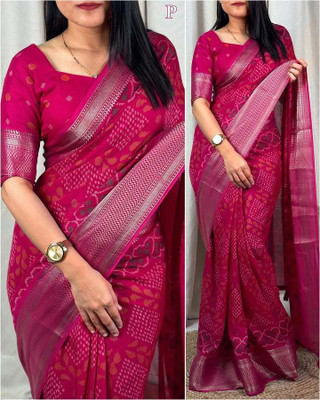 Dhanlaxmi CreationLLP Hand Painted Bollywood Cotton Blend Saree(Pink)
