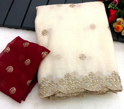Tradivibe Dyed Bollywood Art Silk Saree(Beige)
