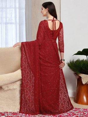 NEXA Printed Banarasi Lycra Blend Saree(Maroon)