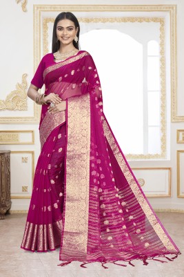 KOTHARI SBT Embroidered Bandhani Organza Saree(Magenta)