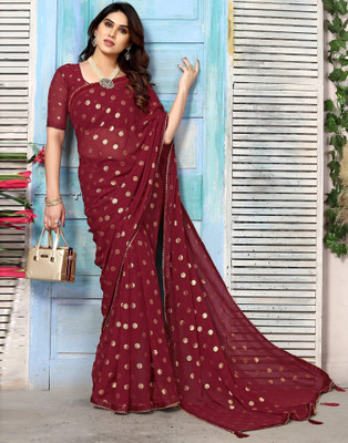 Samah Printed, Temple Border Bollywood Georgette Saree(Maroon)