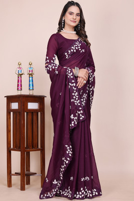 Ttex Embroidered Bollywood Silk Blend Saree(Maroon)