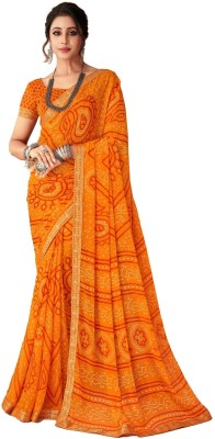 INDONIQ Graphic Print, Printed Bandhani Chiffon, Georgette Saree(Yellow)