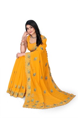 The Silk Shop Embroidered Bollywood Georgette Saree(Yellow)