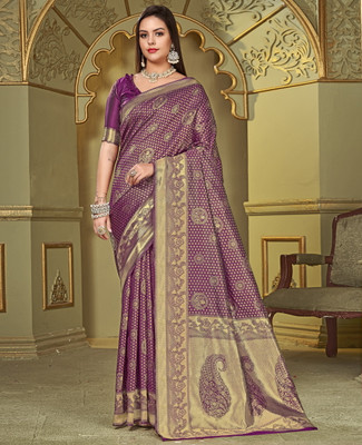 Sariya Woven Banarasi Jacquard, Silk Blend Saree(Magenta)