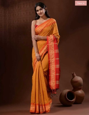 Balika bodhu Printed Handloom Cotton Silk Saree(Orange)