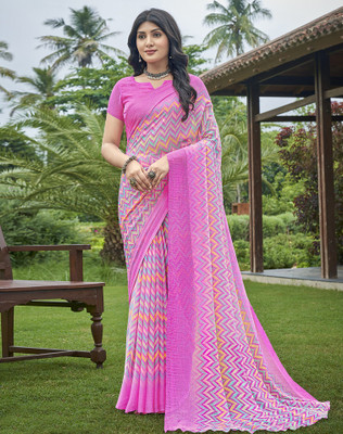 SIRIL Printed, Geometric Print Daily Wear Chiffon Saree(Pink)