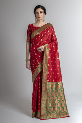 Lilots Woven Banarasi Silk Blend Saree(Red)