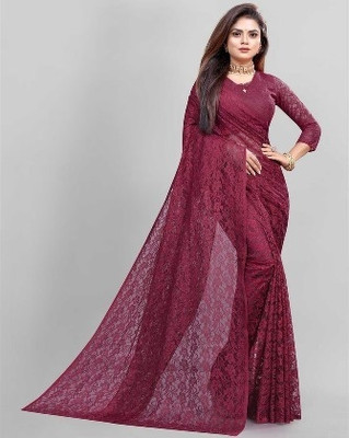 Saadhvi Self Design Daily Wear Lycra Blend Saree(Maroon)